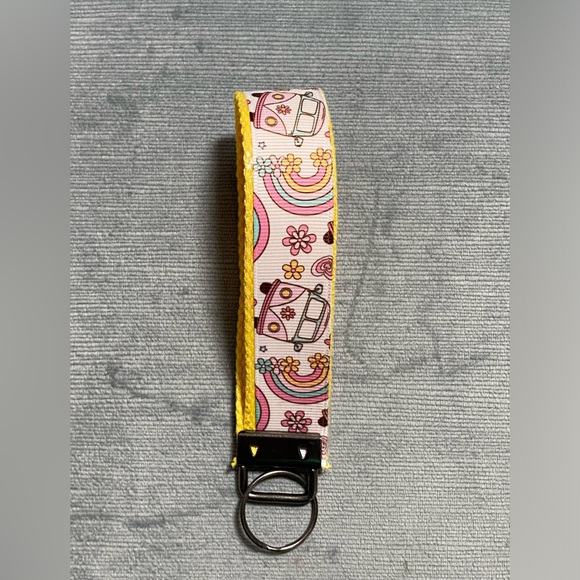 New handcrafted by me 70s VW van, groovy rainbow pastel theme wristlet keychain - Picture 6 of 7